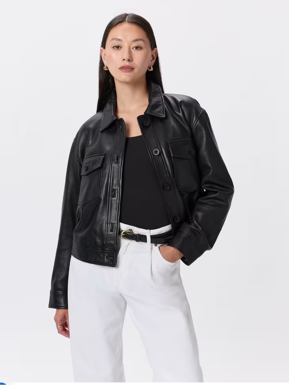 Quince 100% Leather Cropped Jacket Sz M Black